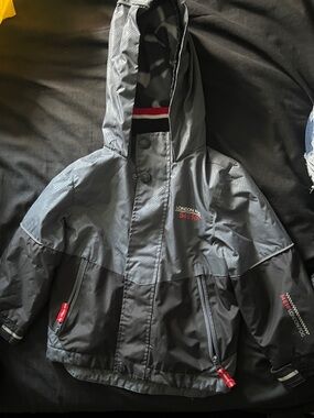 London Fog Kids Two-Tone Black & Gray Hooded Rain Jacket